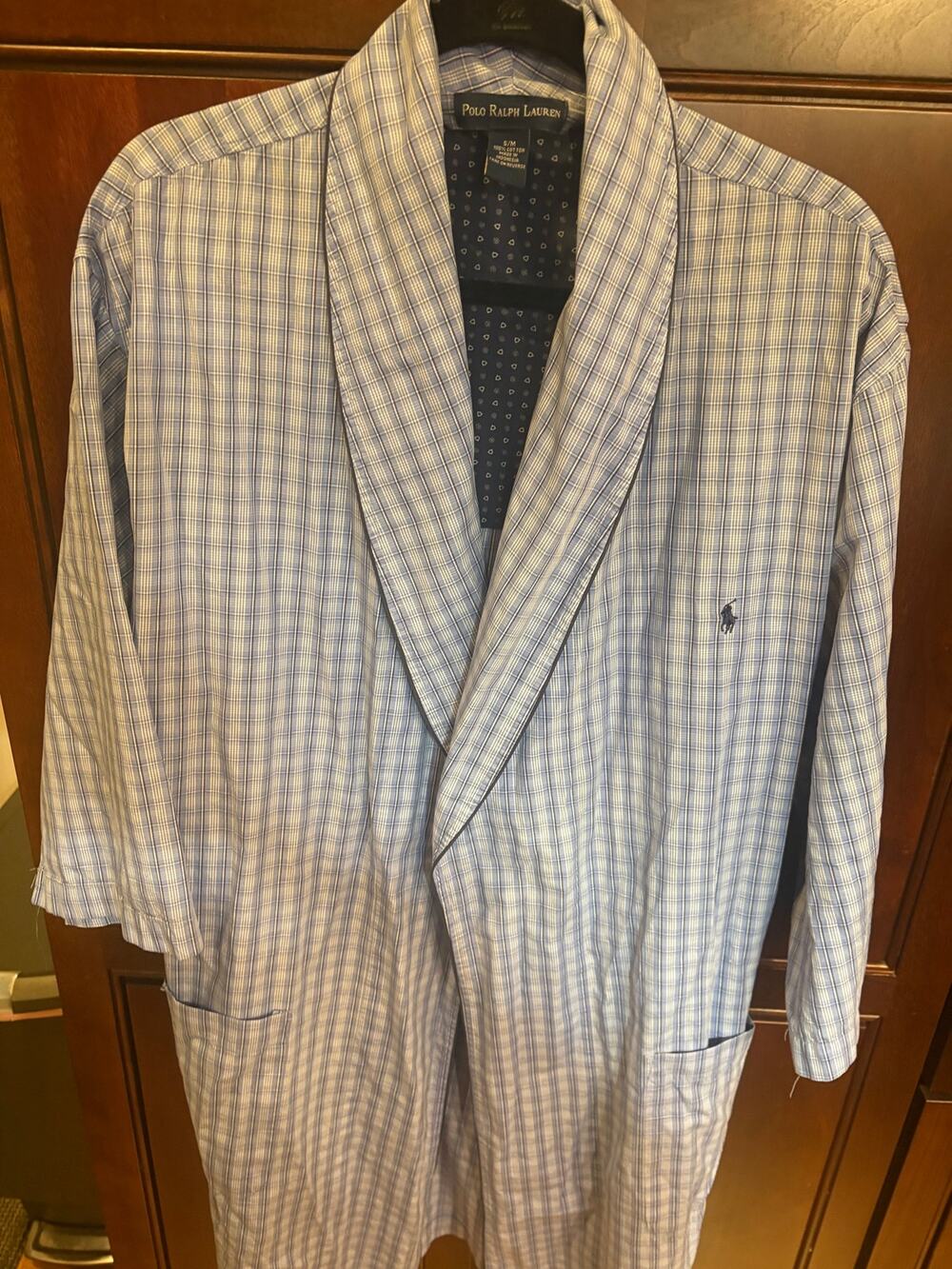 Polo Ralph Lauren Mens S/M Blue Plaid 100% Cotton Belted Robe